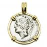 Roman 103 BC, Mars denarius coin in gold pendant.