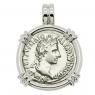 Roman Caesar Augustus coin in white gold pendant