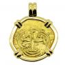 1642-1651, Spanish Bogota Doubloon in 18k gold pendant