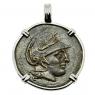 305-281 BC, Athena bronze coin in white gold pendant