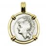 103 BC, Mars denarius coin in gold pendant.