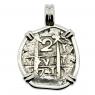 1741 Spanish 2 reales coin in white gold pendant