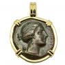 Syracuse 317-289 BC Artemis coin in gold pendant