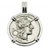 128 BC, Roma denarius coin in white gold pendant