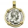 AD 117-138 Hadrian denarius coin in gold pendant