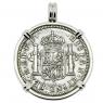 Spanish El Cazador 2 reales in white gold pendant