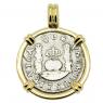 1752 El Cazador Shipwreck Pillar coin in gold pendant