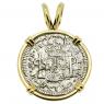 Spanish El Cazador 1/2 real in gold pendant