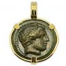 359-336 BC Philip II Apollo bronze coin in gold pendant