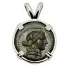 133-80 BC Apollo bronze coin in white gold pendant