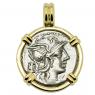 134 BC Roma denarius coin in gold pendant