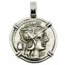 134 BC Roma denarius coin in white gold pendant