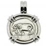 81 BC Elephant denarius coin in white gold pendant. 