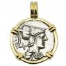 137 BC Mars denarius coin in gold pendant