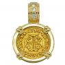 1734 Portuguese 400 Reis in gold pendant with diamonds
