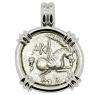 Pegasus with palm frond coin in white gold pendant