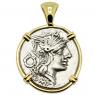 128 BC Roma denarius coin in gold pendant