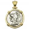 Roman 100 BC Minerva coin in gold pendant