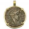 Roman Emperor Caesar Augustus coin in gold pendant