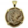 405-367 BC Athena bronze coin in gold pendant