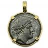 217-215 BC Mercury coin in gold pendant