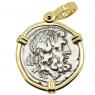 232-168 BC Zeus drachm coin in gold pendant