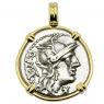 130 BC Roma denarius coin in gold pendant