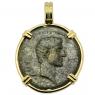 Emperor Caesar Augustus bronze coin in gold pendant