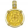1712 Portuguese 1000 Reis in gold pendant with diamonds