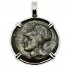 405-390 BC Athena bronze coin in white gold pendant