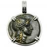 200-133 BC Athena bronze coin in white gold pendant