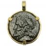 212-180 BC Zeus bronze coin in gold pendant