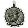 288-278 BC Zeus bronze coin in white gold pendant