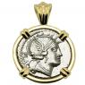77 BC Roma denarius coin in gold pendant
