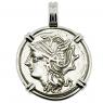 104 BC Roma denarius coin in white gold pendant