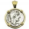 105 BC Juno denarius coin in gold pendant