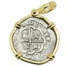 1628 Spanish 2 reales coin in gold pendant