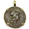 150 - 50 BC Athena bronze coin in gold pendant