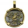 200-133 BC Owl bronze coin in gold pendant