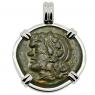 310-304 BC Pan bronze coin in white gold pendant