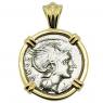 109-108 BC Roma denarius coin in gold pendant