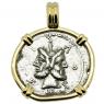 120 BC Janus denarius coin in gold pendant