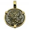 Asclepius god of Medicine bronze coin in gold pendant
