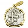 1705 Spanish 1 real coin in gold pendant