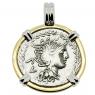 101 BC Roma denarius in white and yellow gold pendant