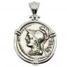 Roman 100 BC Minerva coin in white gold pendant