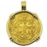Charles VI ecu coin in 18k gold pendant