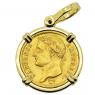 1808 Napoleon 20 francs coin in 18k gold pendant