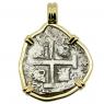 1732 Princess Louisa 2 reales in gold pendant