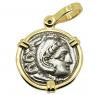 Alexander the Great drachm in gold pendant